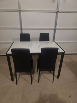 5-Piece Faux Marble Dining Table Set w/ 4 Black Leatherette Chairs – $75