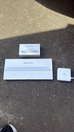 Apple keyboard mouse and charging adapter
