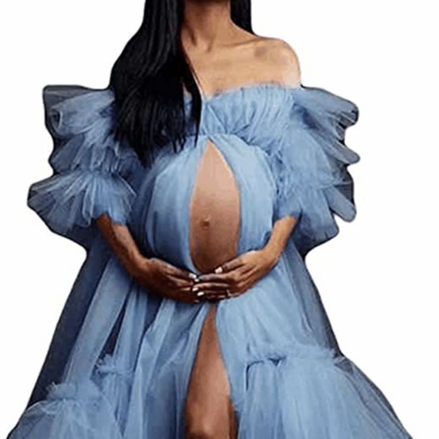 blue fluffy maternity dress Custom Sky Blue Tulle plus size robes wedding for Women