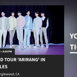 (4) BTS Tickets Los Angeles SoFi Stadium Saturday 9/5/26.