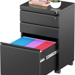 Greenvelly 3 Drawer Mobile File Cabinet with Lock