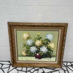 Signed Framed Flower Painting  33 X 29 1/2