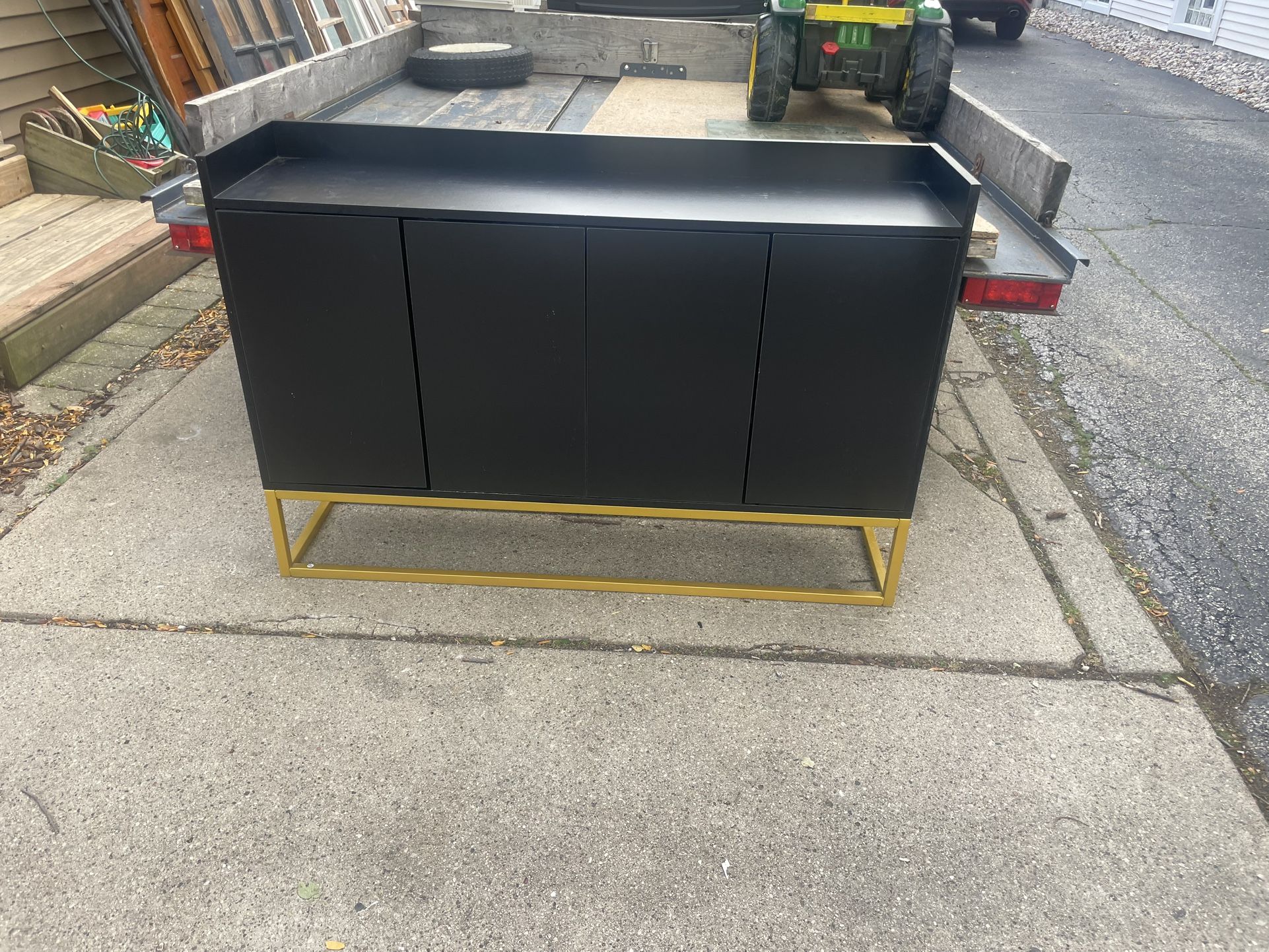 Wooden Side Cabinet w/metal base, and Shelves, 48 wide, 13 deep, 32 high, $25