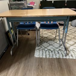 Vintage Virco Double Student Desk w/set of 2 Virco Martest 9000 Series Chairs. 