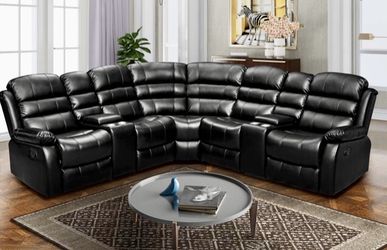 💥Furniture Sale!💥Brand New Faux Leather Reclining Black Sectional! $50 Down Takes It Home Today!