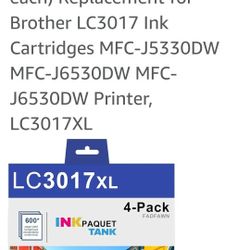 LC3017 LC-3017 High Yield Color Ink (BK/C/M/Y) 4-Pack (LC3017BK, LC3017C, LC3017M, LC3017Y One each) Replacement for Brother LC3017 Ink Cartridges MFC