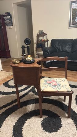 Telephone desk with telephone