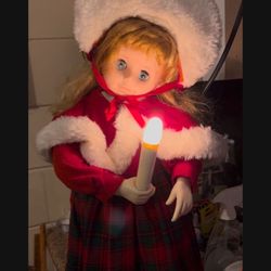 Vintage 1989 Christmas Girl Holding Illuminated Candle - Motionette great condition works great