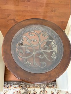Traditional Wood and Glass Coffee Table and 3 End Table Set