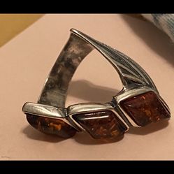 Sterling Silver Amber Ring