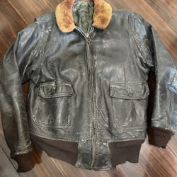 MENS VINTAGE USN G-1 Flight Jacket BROWN LEATHER FOSTER MIL-J-7823 (AER) SIZE 42