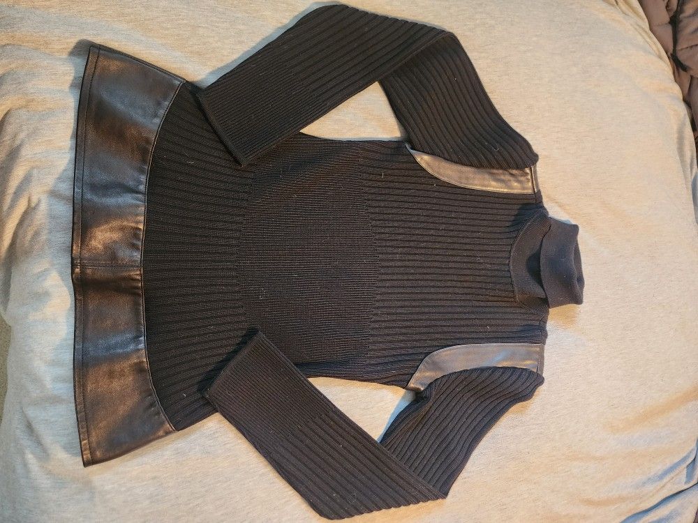 Thierry Mugler leather trimmed turtleneck