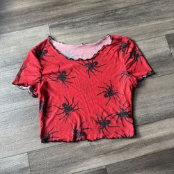 Red & Black Mesh Spider Crop Top