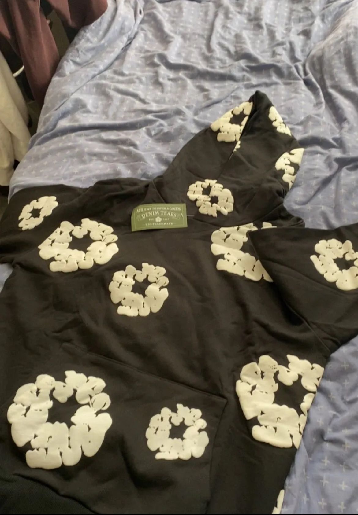 black and white denim tears hoodie