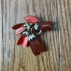 Vintage Lisner Gold & Coral Tone Floral Flower Boucher Lapel Brooch Pin Jewelry
