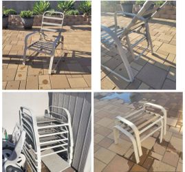 6 Patio Chairs & 2 Footstools Reclining Hotel Lightweight