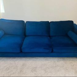Blue Velvet 7 Foot Long Couch Like New 