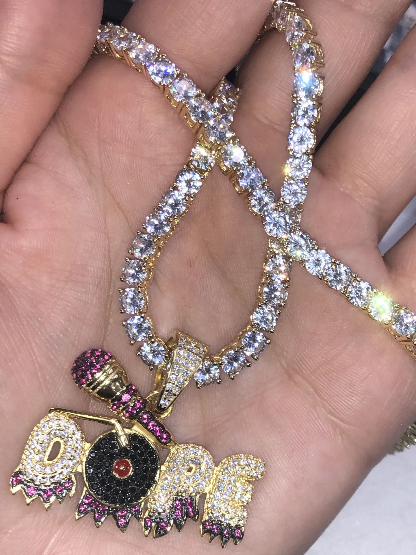 All New Jewelry Men’s Gold filled “ Dope” Pendant AAA Lab Diamond 18