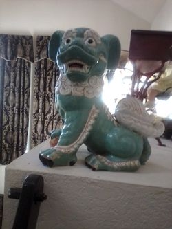Antique Large Chinese FU Dog Lion Statues Pair