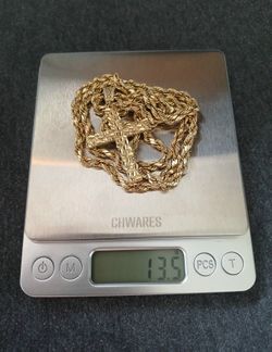 10k Gold Rope Necklace & 10k Cross Pendant 