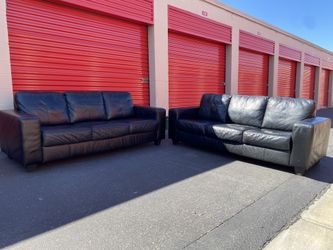 Black Leather Sofa Set - DELIVERY AVAILABLE
