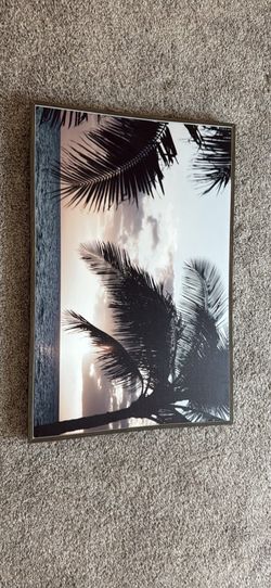 Palm Tree Sunset Wood Frame Canvas Wall Art