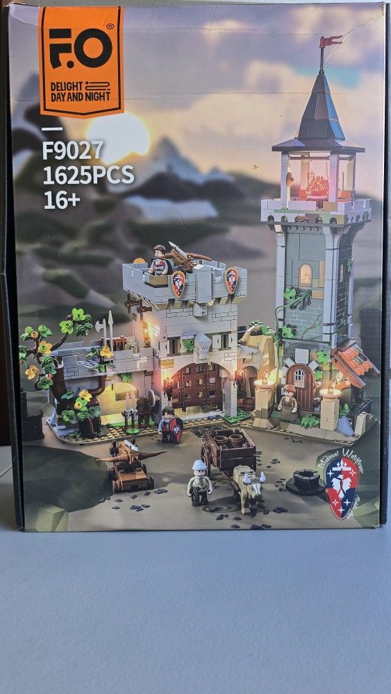 FUNWHOLE Medieval Watchtower Lighting Building-Bricks Set - Guardiance Castle with Soldier Farmer Minifigures Collectible Display Set 1625 Pcs for Adu