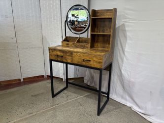 Makeup Vanity Desk with Round LED Mirror and 2 Drawers
