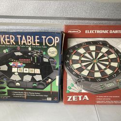 Poker Table Top, Electronic Dartboard, Drinking Set, Beer Glasses and Shot Set 