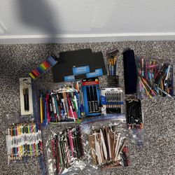 lot of the Coloring pens pencils felt-tip pens and others NEW and used supplies