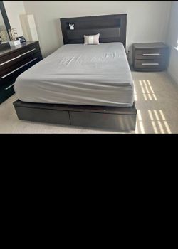 Queen size bed frame and one night stand solid wood