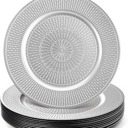 12 Pack Silver Charger Plate, 13-inch Beaded Chargers