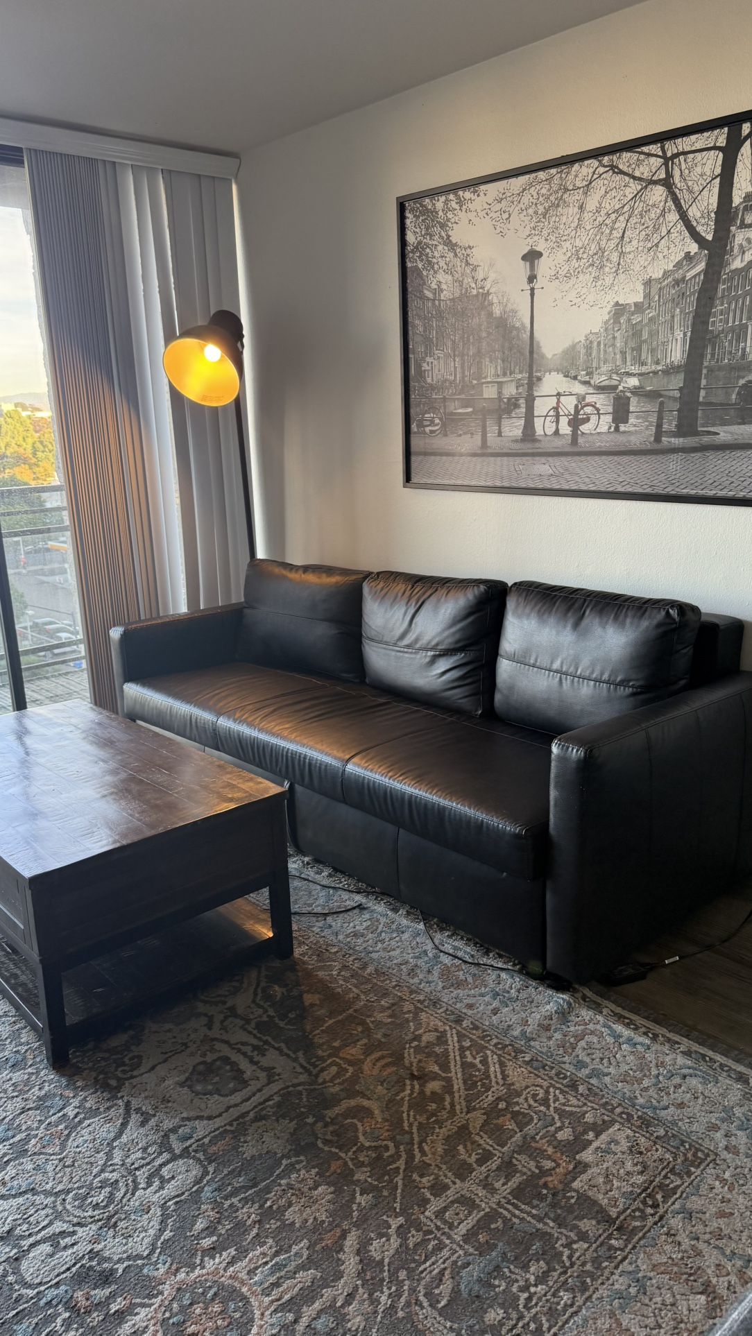 Black Leather Sofa Bed – Excellent Condition!