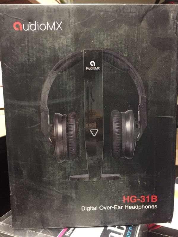 AudioMX HG-31B Wireless RF Over-Ear Headphones for TV with 2.4 GHz Digital Transmitter Charging Dock, 6.3 mm and 3.5 mm Audio Connector, RCA, Wired O