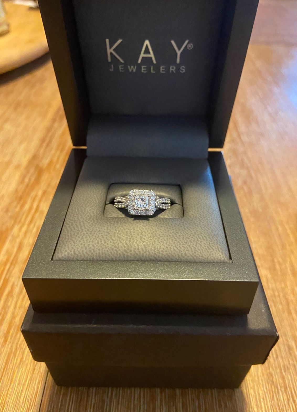 Tolkowsky 14k White Gold Princess Cut Engagement Ring And Wedding Bands