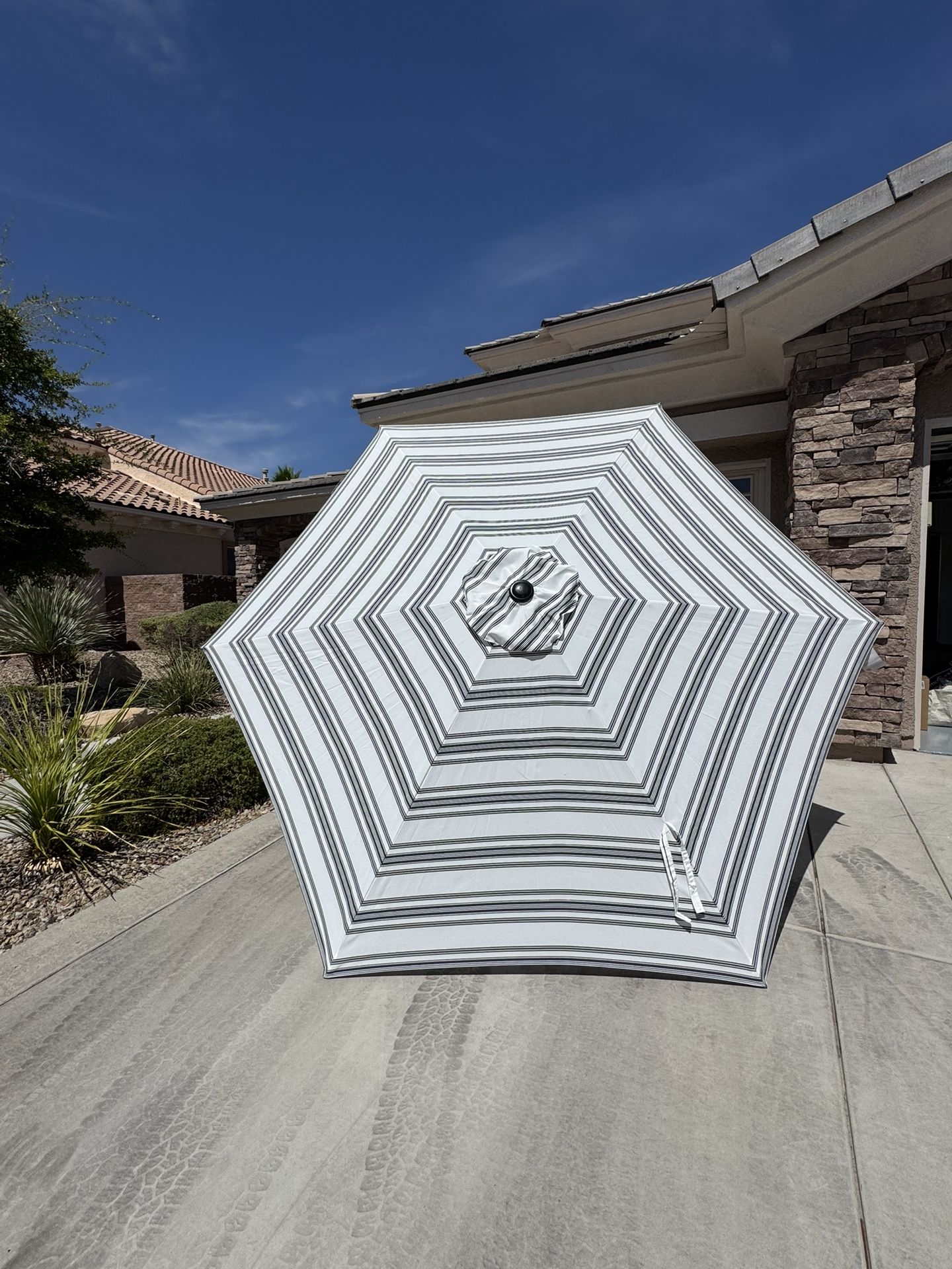10ft Outdoor Steel Market Patio Umbrella w/ Crank, Tilt Push Button, 6 Ribs  Striped Gray ( 2