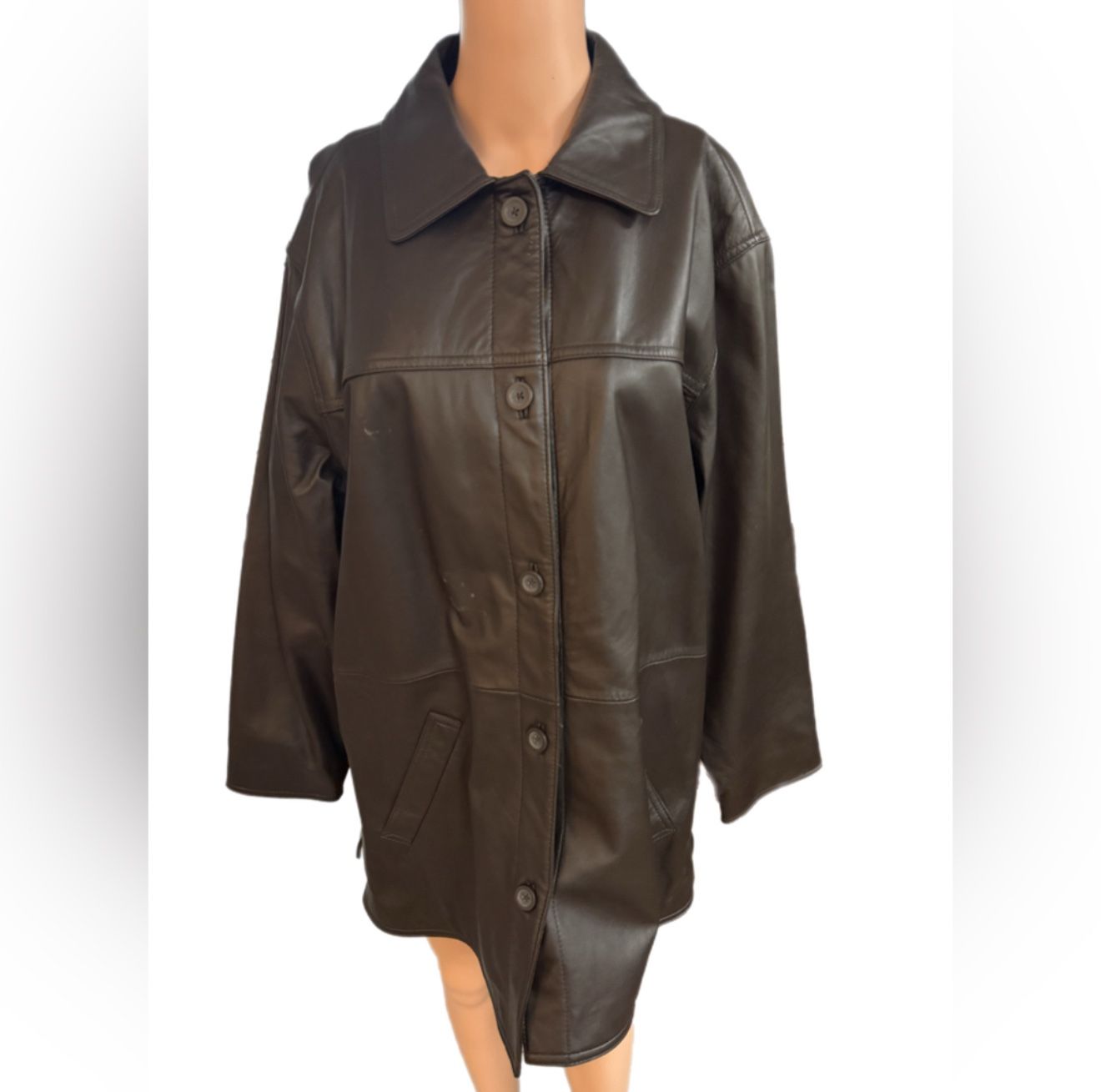 Centigrade brown Genuine Leather Lined Button Front Jacket Coat Womens 1X