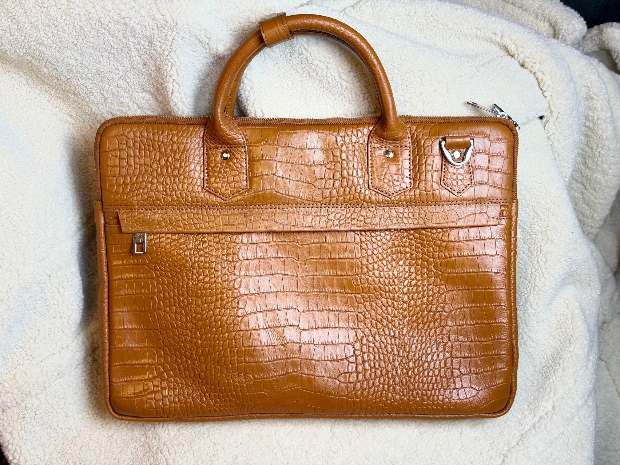 Tan Cognac Crocodile Leather Messenger Briefcase Laptop Bag