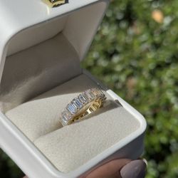 10k real gold 10cttw Moissanite emerald cut eternity band size 6