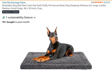 Washable Dog Bed Mat Crate Pad Soft Fluffy Pet Kennel Beds Dog Sleeping Mattress for Large Jumbo Medium Small Dogs, 48 x 30 Inch, Gray