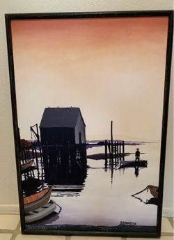 Original Painting Boat Dock at the Cove