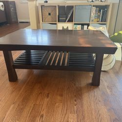 Solid Wood Coffee Table, 42” x 28”, Dark Finish