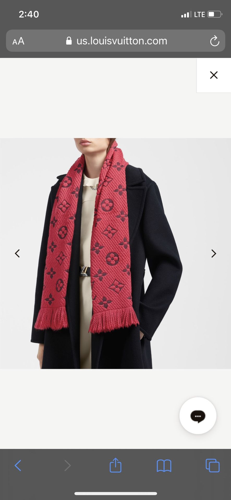 Lv Logomania Scarf Ruby Red Louis Vuitton NEW
