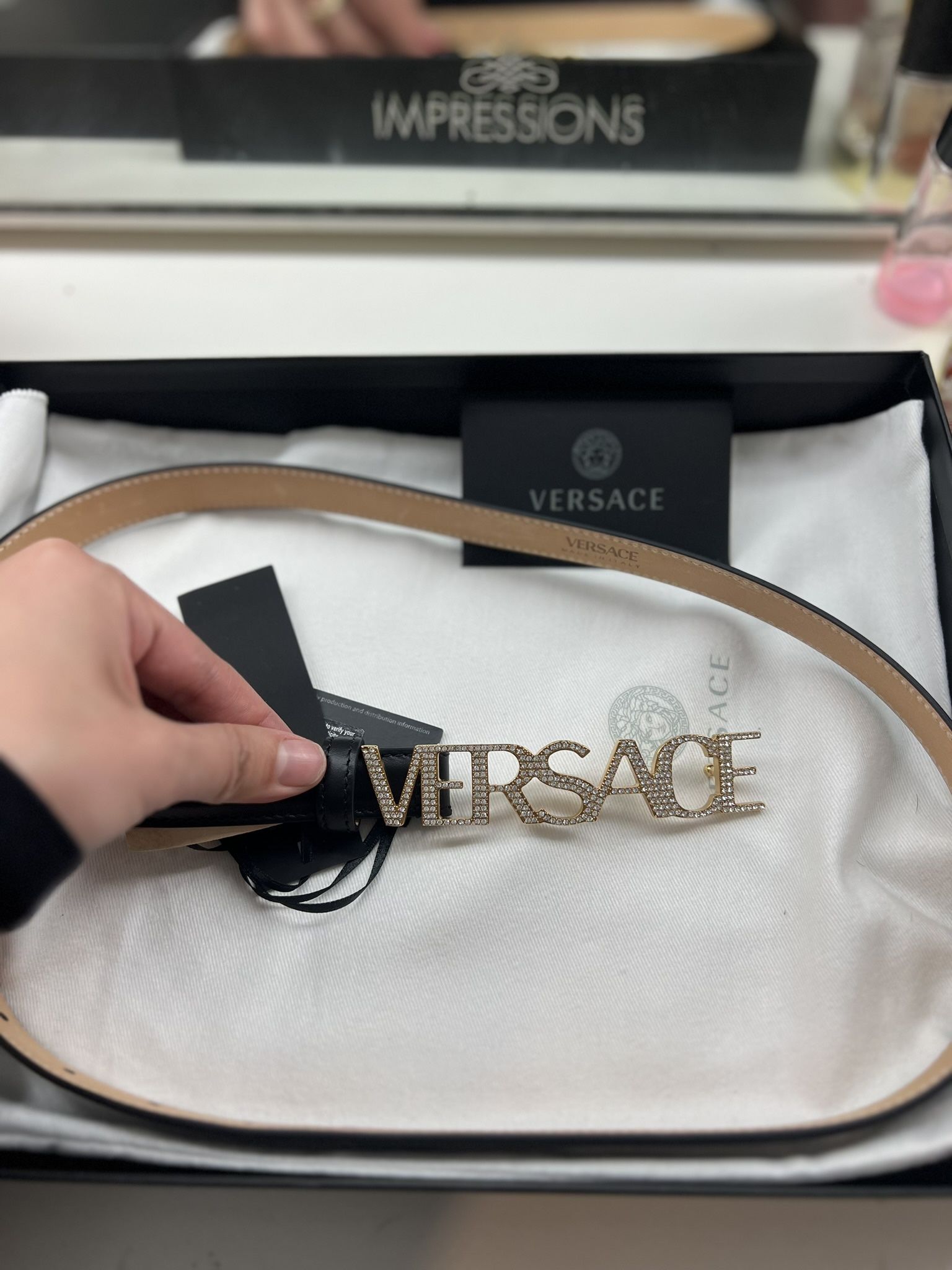 Versace Logo Crystal-Embellished Leather Belt For Women