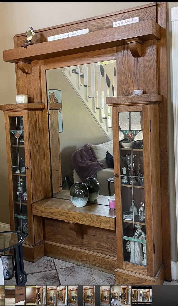 Antique Foyer/Hallway Oak Mirror Furniture 