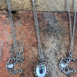 Moonstone Set In Pendant of Silver Toned Necklace 