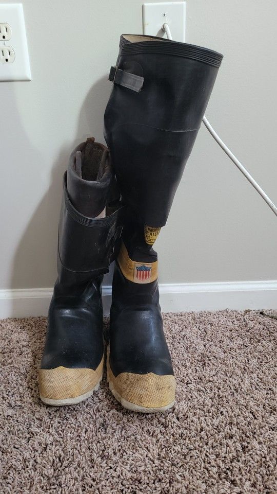 ranger firemaster hip boots vintage fireman bunker turnout size 10 cracks firefighter vintage