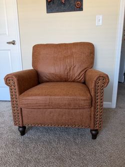 Brown Leather Club Chair with Nailhead Trim