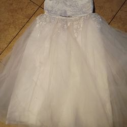 Beautiful Girls Embellished White Flower Girl Princess Tulle  Dress