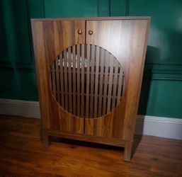 Mid-Century Modern Walnut Cabinet with Slatted Circle Detail